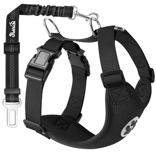 Arnés de coche para perro con correa, ajustable, malla transpirable, con cinturón de seguridad, talla L, negro